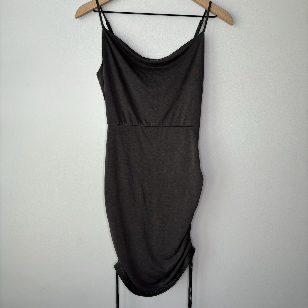 Lulus Bodycon Dress Small Gray Ruched Stretch Soft Mini Goth‎ Y2K Grunge Tight